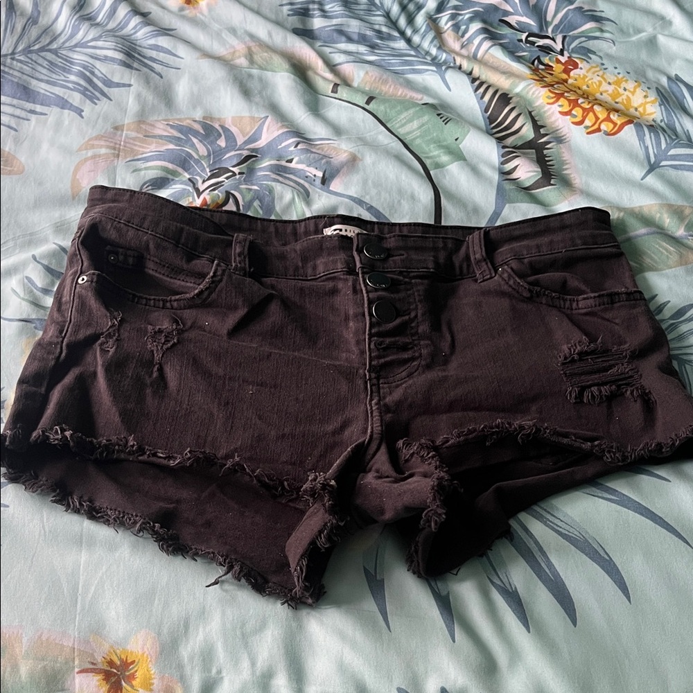 Women’s Black Distressed Denim Shorts